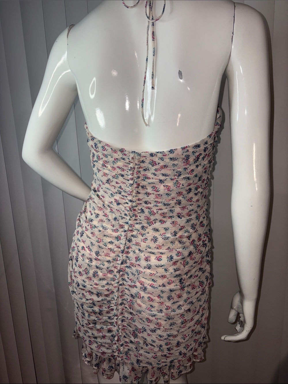Zara Metallic Thread Draped Floral Mini Halter Dress - Small - Picture 2 of 5